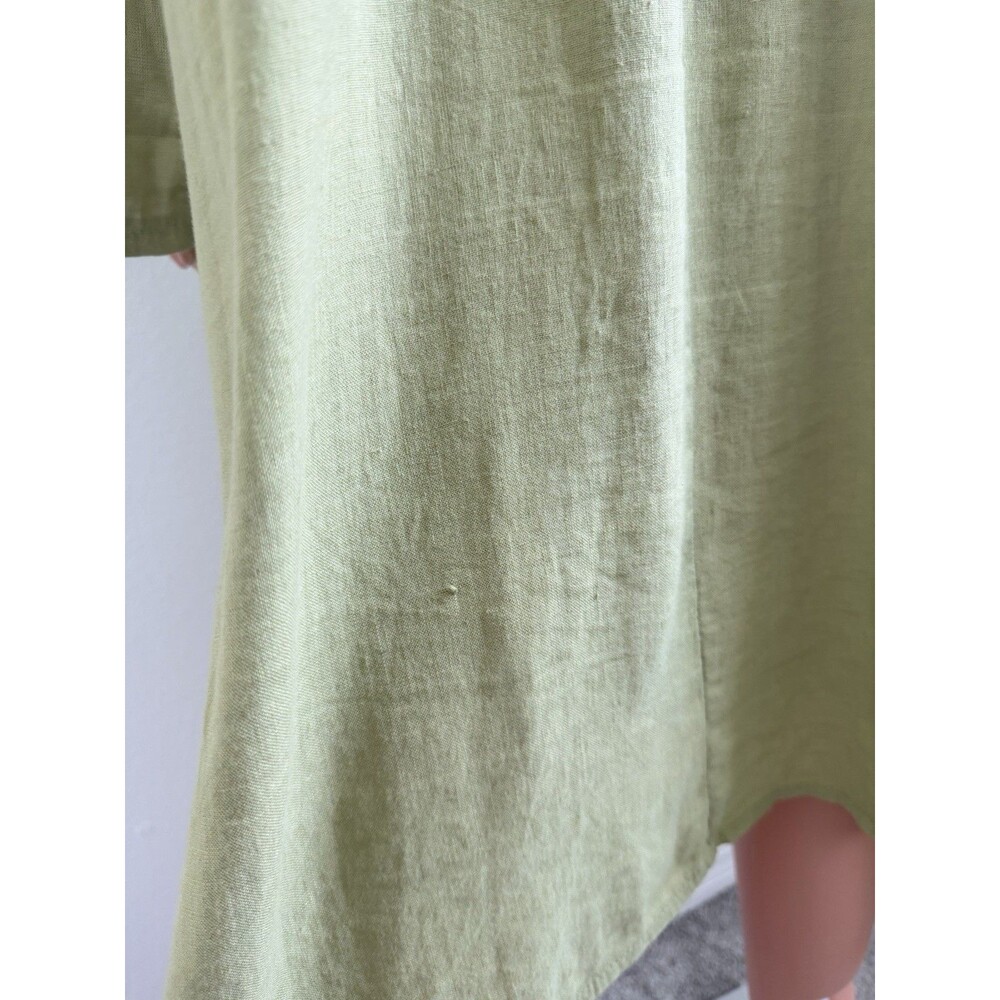 SAGA Green Linen Shirt Dress Pockets OS Lagenlook Long Sleeve Italy Made - Picture 7 of 14